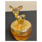 Vintage Vanity Lot Inc Pier 1 Art Glass Vase, Vanity Mirror Tray, Cigarette Cases, Marigold Carnival Glass Deer Covered Dish, BaByliss Paris Type Hair Curling Iron & More!