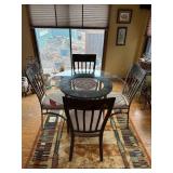 Round Glass Dining Table & 4 Cushioned Metal Chairs - rug not inc