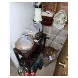 Kitchen & Basement Essentials Lot: Blender, Ice Cream Buckets, Pots, Small Fan