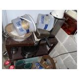 Kitchen & Basement Essentials Lot: Blender, Ice Cream Buckets, Pots, Small Fan