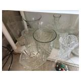 Clear Glass Vase & Bowl Collection - Diamond-Cut, Ribbed & Fluted Vases - shelving not inc