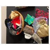 Jewelry Assortment: Faux Pearl Necklace, Heart Pendant, Floral Brooches, Empty Jewelry Bags, Floral Organizer & More