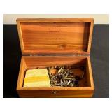 Simmer Home Furnishings Cedar Jewelry Chest (no key) with Rosaries (one w broken chain) & Cross Pendants