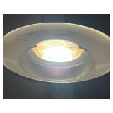 Mid-Century Modern Floor Lamp - Black Stem with Turquoise Glass Ring Accents & Bowl Shade