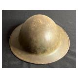 WWII Brodie-Style Steel Helmet with Leather Liner & Chin Strap