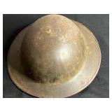 WWII Brodie-Style Steel Helmet with Leather Liner & Chin Strap