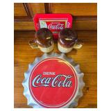 Coke Lot. Tin Sign, Tiny Tin Sign and Salt and Pepper Shakers Coke Lot. Tin Sign, Tiny Tin Sign and Salt and Pepper Shakers