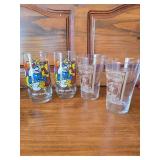 2 Coke Glasses, 2 Vintage Handy Smurf Glasses 2 Coke Glasses, 2 Vintage Handy Smurf Glasses