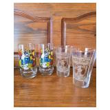 2 Coke Glasses, 2 Vintage Handy Smurf Glasses 2 Coke Glasses, 2 Vintage Handy Smurf Glasses