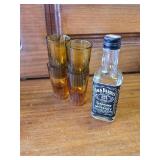 Small Oil Lamp, 4 Tiny Shot Glasses and A Small Jack Daniels Bottle Small Oil Lamp, 4 Tiny Shot Glasses and A Small Jack Daniels Bottle