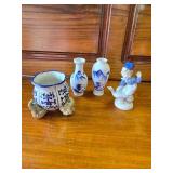 Blue Dutch Boy with Goose, Little Vases and Elephant Stand Bowl Blue Dutch Boy with Goose, Little Vases and Elephant Stand Bowl
