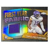 Dallas Turner 2024 Topps "First Year Fabric" Minnesota Vikings Rookie Patch Football Card No. FYF-DT