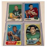 Vintage Football Star Quarterbacks 4 Card Lot - 1968 Bartt Starr / Johnny Unitas, 1968 Len Dawson, 1970 Joe Namath