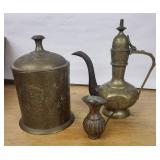 Brass Oil Lamp Set - World Gifts India - 3-Piece Engraved Floral Decor