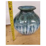 Flambeaux Art Pottery Vase - Blue Drip Glaze, 13in Tall, Handcrafted Studio Piece