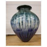 Flambeaux Art Pottery Vase - Blue Drip Glaze, 13in Tall, Handcrafted Studio Piece