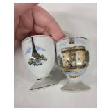 Porcelain Egg Cups - Vintage Set of 4 With Paris Eiffel Tower & European Landmarks