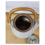 Ceramic Teapot with Bamboo Handle - Gray Speckled Earthenware, Lidded