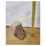 White Seagull Resin Sculpture on Rock Base - Flying Bird Home Decor