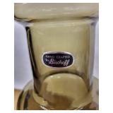 Bischoff Hand Crafted Glass Sculpture - Amber Tall Glass Artwork with Stacked Rings