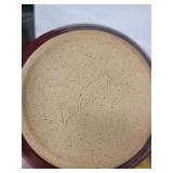 Vase - Red Glazed Ceramic with Blue Interior & Abstract Stripe Motif, ~9in Tall