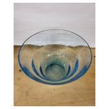 Kosta Boda Blue Glass Bowl - Handmade, 9-10 in Diameter