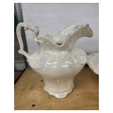 Iridescent Porcelain Pitcher & Matching Bowl Set with Floral Relief