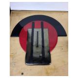 Abstract Circular glass Wall Sculpture - Red Disc with Black Crescent & Grey Panel