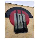 Abstract Circular glass Wall Sculpture - Red Disc with Black Crescent & Grey Panel