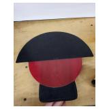 Abstract Circular glass Wall Sculpture - Red Disc with Black Crescent & Grey Panel