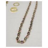 Gold-Tone Chain Necklaces with Enamel Links & Stacking Rings