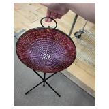 Round Mosaic Tile Table - Purple/Pink Gradient Top, Black Metal Tripod Base