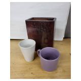 IKEA White Mug, Purple Glazed Mug, Brown Rectangular Planter (Lot of 3)