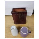 IKEA White Mug, Purple Glazed Mug, Brown Rectangular Planter (Lot of 3)