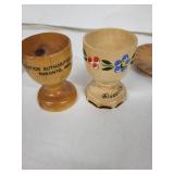 Vintage Egg Cups - Hand-Painted Jerusalem & Florentine Scenes, Wood & Ceramic Set