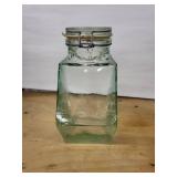 Hermetic Glass Jar with Clamp Lid - Square Vintage Storage Bottle