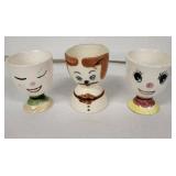 Vintage Japanese Eggcups Ceramic Egg Cups - Faces (Lot of 3)