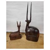 Antelope Wood Carvings - Pair of Hand-Carved Sculptures