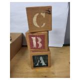 Vintage Wooden Alphabet Blocks A B C with Dog Figurines