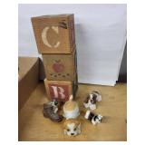 Vintage Wooden Alphabet Blocks A B C with Dog Figurines