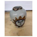 Vase from Cozumel Mexico with Sun Face Motif & Orange Dreamcatcher