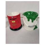 Egg Cups - Vintage Ceramic 5-Piece Set (Green Teapot, Leg Mug, Red Barrel, Green Drip, Flower Figurine)