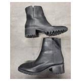 Black Leather Ankle Boots - US 6.5 / EU 37, M width - Side Zippers, Lug Sole