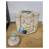 Hand-Painted Ceramic Sandcastle Centerpiece with Sea Turtle & Shells