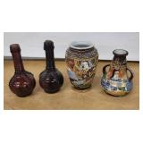 Goldcastle Hand-Painted Japan Ceramic Vases & Glass Bottles (Lot of 4)