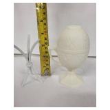 Vintage Floral Embossed Egg Cup with Lid - Ivory Ceramic, 6 in Tall