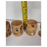 Vintage Hand-Painted Wooden Egg Cups with Character Faces