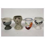 Vintage Egg Cups (Lot of 4) - Bird, Bear, Parrot & Cow Motifs