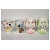 Egg Cups - Vintage Japan Ceramic Animal Figurine Set (Bunny, Dog, Cats) - 4pc