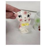 Egg Cups - Vintage Japan Ceramic Animal Figurine Set (Bunny, Dog, Cats) - 4pc